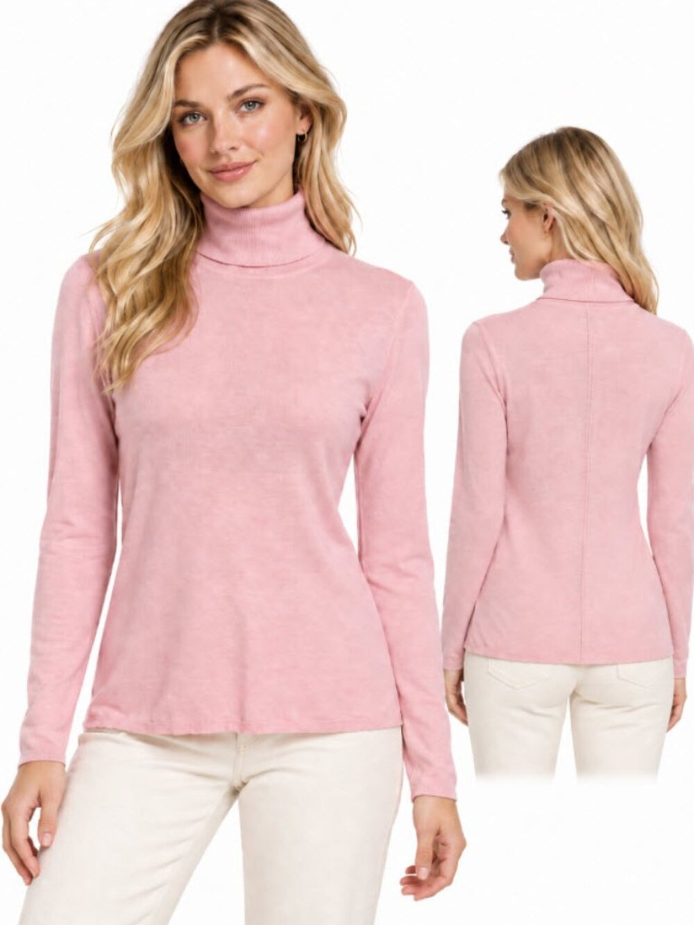 Ça Va De Soi Pink Mako Cotton Cashmere Turtleneck Sweater Small